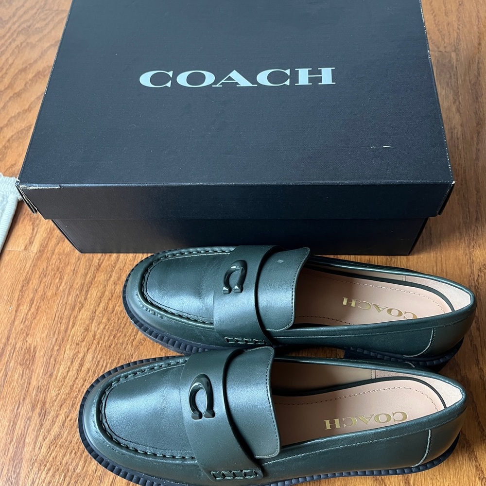 Coach Green Leather Penny Loafers